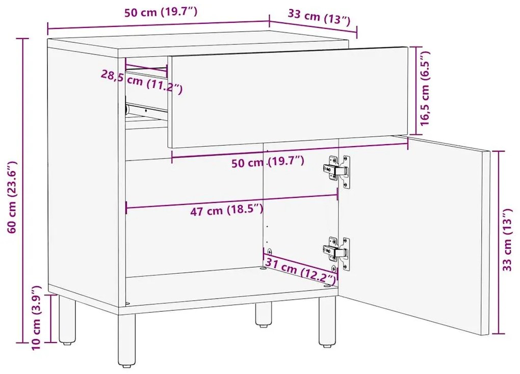 ΚΡΕΒΑΤΟΚΑΜΑΡΑ ΜΑΥΡΟ 50X33X60 CM ΣΤΕΡΕΟ ΑΚΑΤΕΡΓΑΣΤΟ ΞΥΛΟ MANGO 4018636