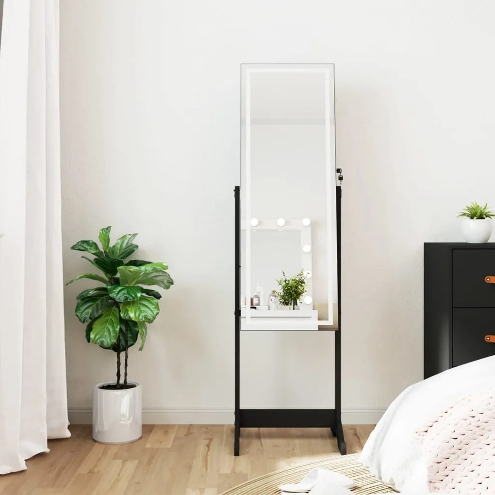 vidaXL Έπιπλο Κοσμημάτων με Καθρέφτη &amp; LED Φώτα Επιδαπέδιο Μαύρο