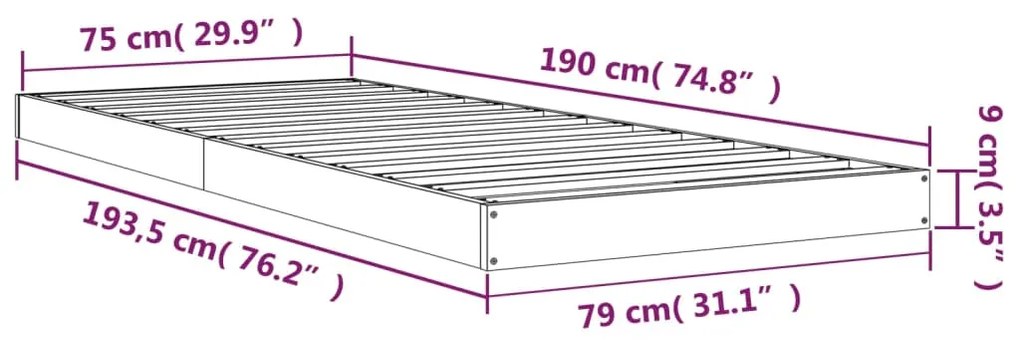 Πλαίσιο Κρεβατιού Καφέ 75x190 εκ. Ξύλο Πεύκου Small Single - Γκρι