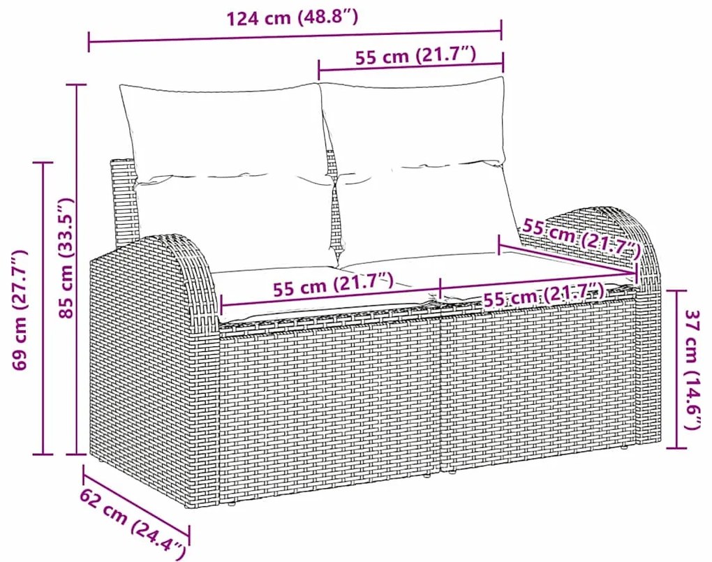 vidaXL Καναπές Κήπου με μαξιλάρι Καφέ 124 x 62 x 69cm συνθετικό ρατάν