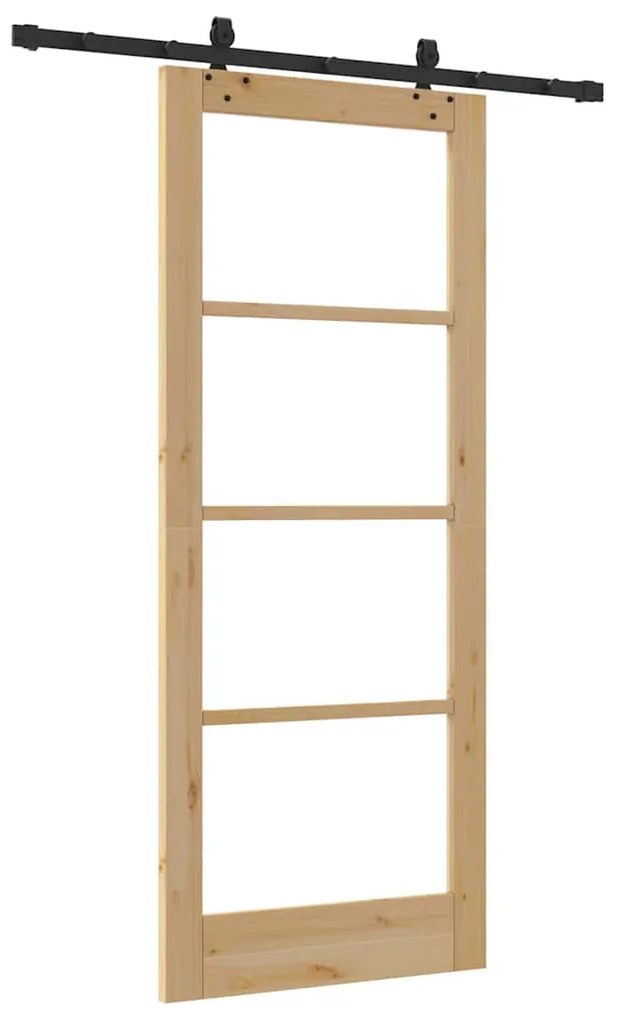 vidaXL Συρόμενη Πόρτα Φυσικό 83 x 202 εκ. Μασίφ ξύλο πεύκου και γυαλί
