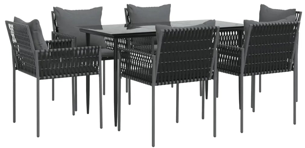 vidaXL Σετ Τραπεζαρίας Κήπου 7 τεμ. Συνθ. Ρατάν / Ατσάλι με Μαξιλάρια