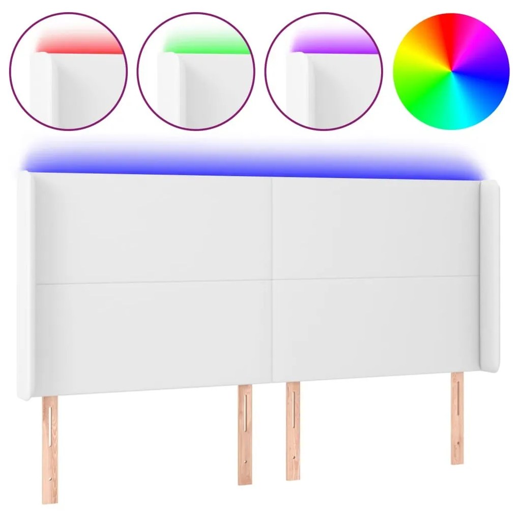 Κεφαλάρι Κρεβατιού LED Λευκό 163x16x118/128 εκ. Συνθετ. Δέρμα - Λευκό