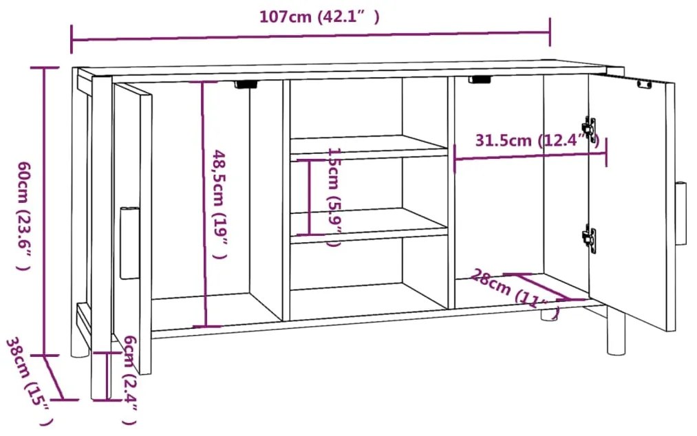 Μπουφές Μαύρος 107 x 38 x 60 εκ. από Επεξεργασμένο Ξύλο - Μαύρο