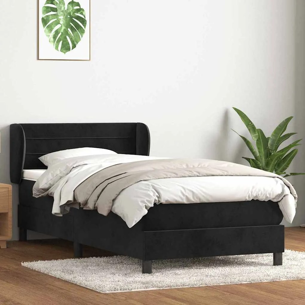 Box Spring Κρεβάτι με στρώμα Μαύρο 100x210 cm Βελούδινο