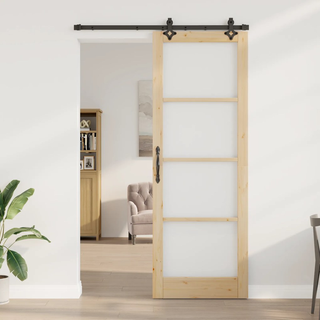 vidaXL Συρόμενη Πόρτα  με Σετ Υλικών 83x232 εκ. Μασίφ Ξύλο Πεύκου