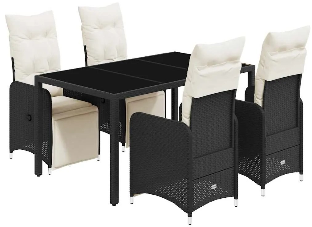 vidaXL Σετ Επίπλων Bistro Κήπου 5 τεμ Μαύρο Συνθετ. Ρατάν με Μαξιλάρια