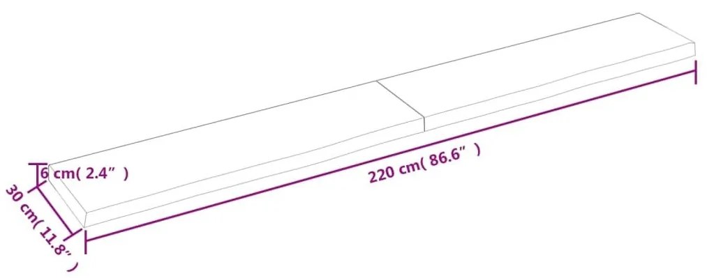 Ράφι Τοίχου Ανοιχτό Καφέ 220x30x(2-6)εκ. Επεξ. Μασίφ Ξύλο Δρυός - Καφέ