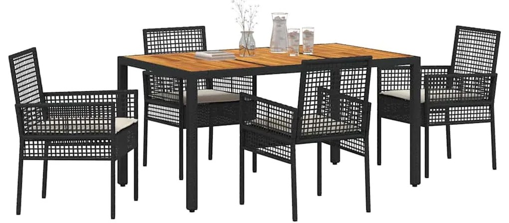 vidaXL Σέτ φαγητού για κήπο 5 pcs Μαύρο συνθετικό ρατάν