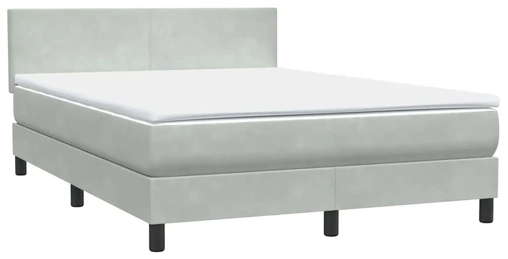 vidaXL Κρεβάτι Boxspring με Στρώμα Ανοιχτό Γκρι 140x220 εκ. Βελούδινο