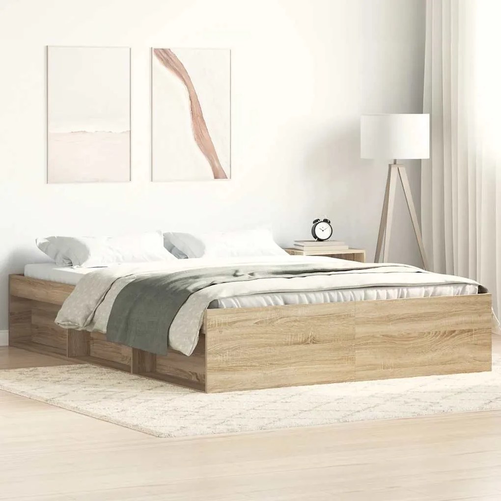 vidaXL Πλαίσιο Κρεβατιού Sonoma Δρυς 135x190 εκ. Double