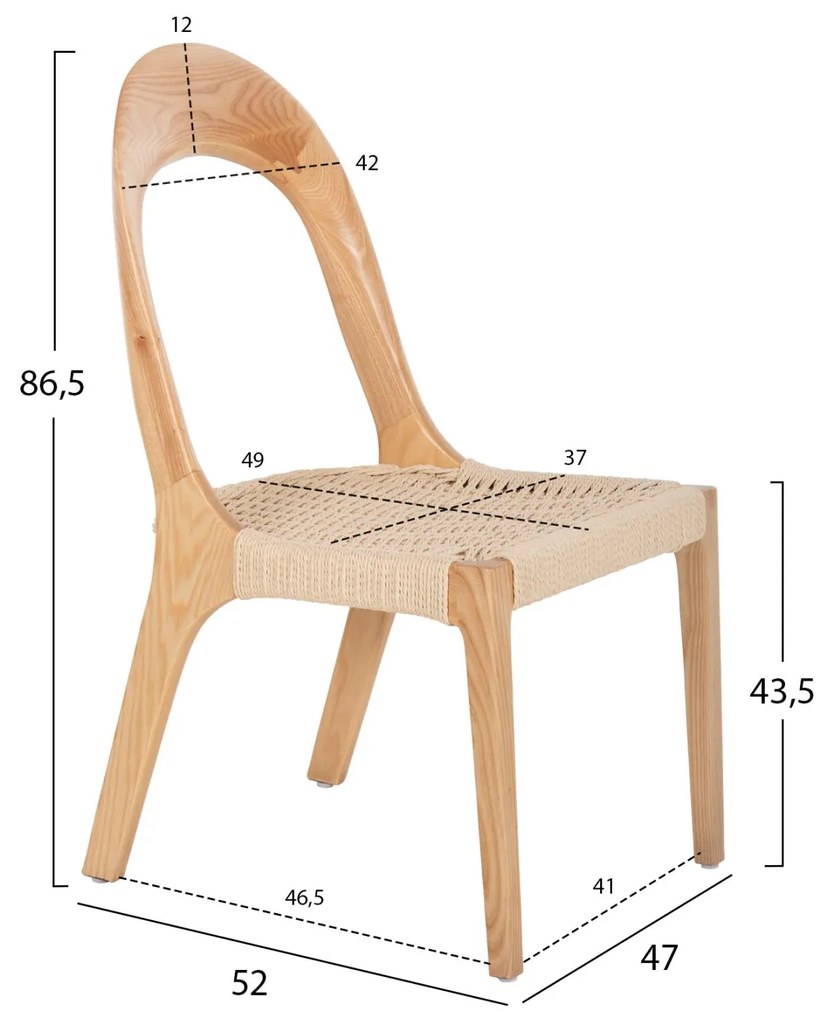 Καρέκλα C9876 Ξύλο Φράξινος και Paper Rope 47x52x86,5Υεκ. 47x52x86.5 εκ.