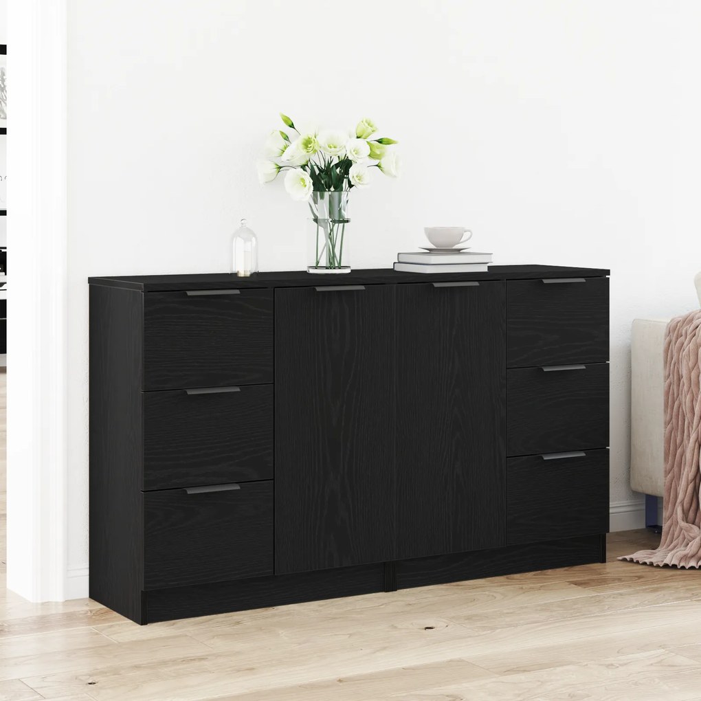 vidaXL Μπουφέδες 2 τμχ Μαύρο Δρυς 60x30x70 εκ Επεξεργασμένο ξύλο