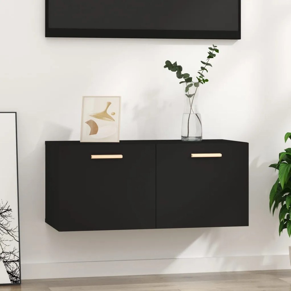 vidaXL Ντουλάπι Τοίχου Μαύρο 80 x 35 x 36,5 εκ. Επεξεργασμένο Ξύλο