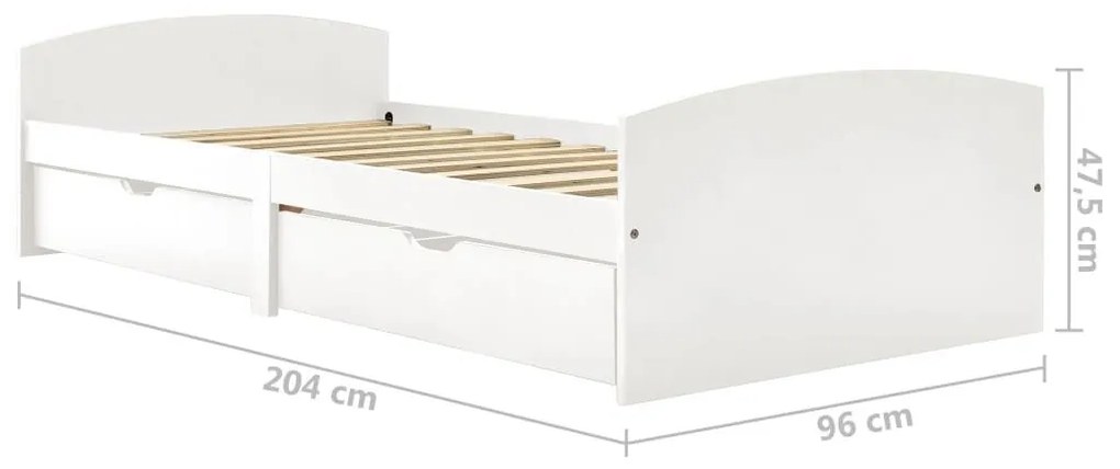 Πλαίσιο Κρεβατιού 2 Συρτάρια Λευκά 90x200εκ. Μασίφ Ξύλο Πεύκου - Λευκό