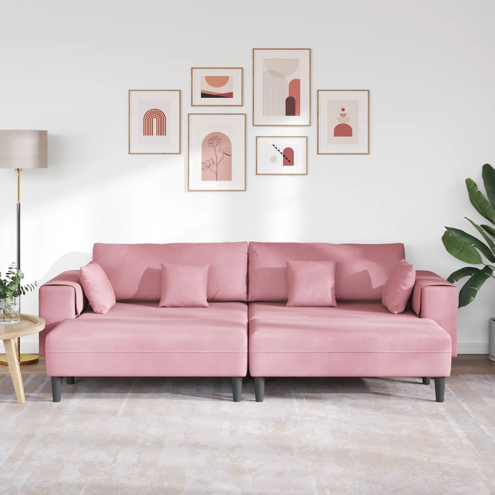 vidaXL Βελούδινος καναπές με μαξιλάρι 3 pcs Ροζ 208 εκ. Βελούδο