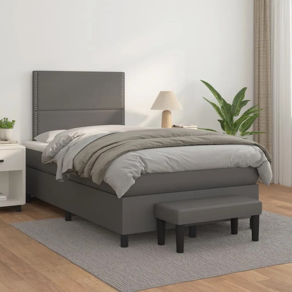 vidaXL Κρεβάτι Boxspring με Στρώμα Γκρι 120x190εκ. από Συνθετικό Δέρμα