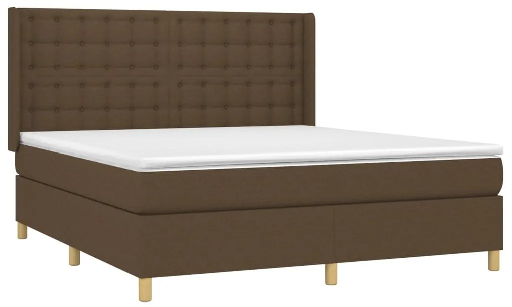 Κρεβάτι Boxspring με Στρώμα &amp; LED Σκ.Καφέ 160x200εκ. Υφασμάτινο  - Καφέ