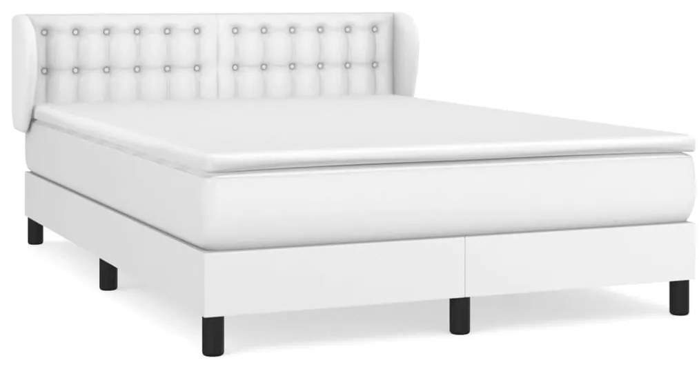vidaXL Κρεβάτι Boxspring με Στρώμα Λευκό 140x190εκ.από Συνθετικό Δέρμα