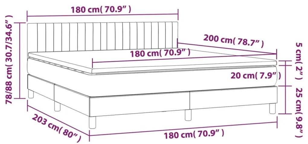 Κρεβάτι Boxspring με Στρώμα & LED Taupe 180x200 εκ. Υφασμάτινο 3133897