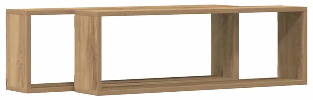 vidaXL Ράφι Τοίχου με ράφι 2 pcs Χειροποίητη δρυς 80 x 15 x 26 εκ.