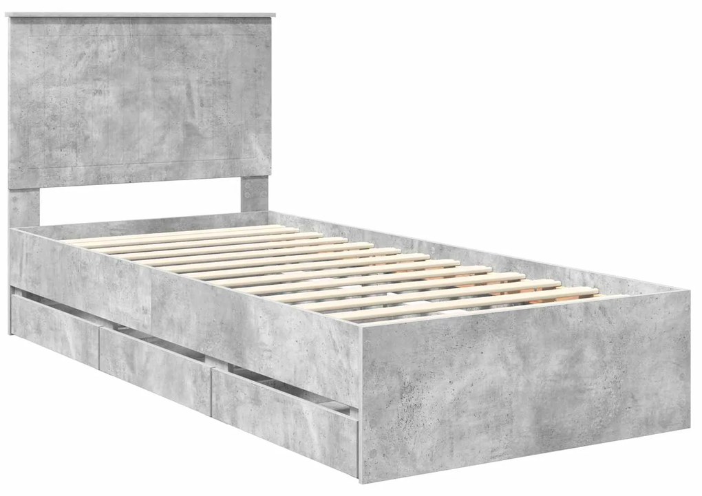 vidaXL Σκελετός Κρεβατιού Σκυρόδεμα Γκρι 90 x 190 cm Μηχανήματος Ξύλο