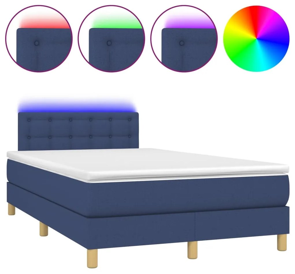 Κρεβάτι Boxspring με Στρώμα &amp; LED Μπλε 120x200 εκ. Υφασμάτινο - Μπλε