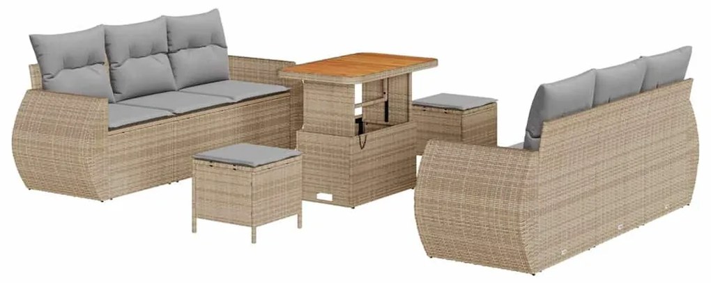 vidaXL Σετ Καναπέ Κήπου με μαξιλάρι 9 pcs Μπεζ συνθετικό ρατάν