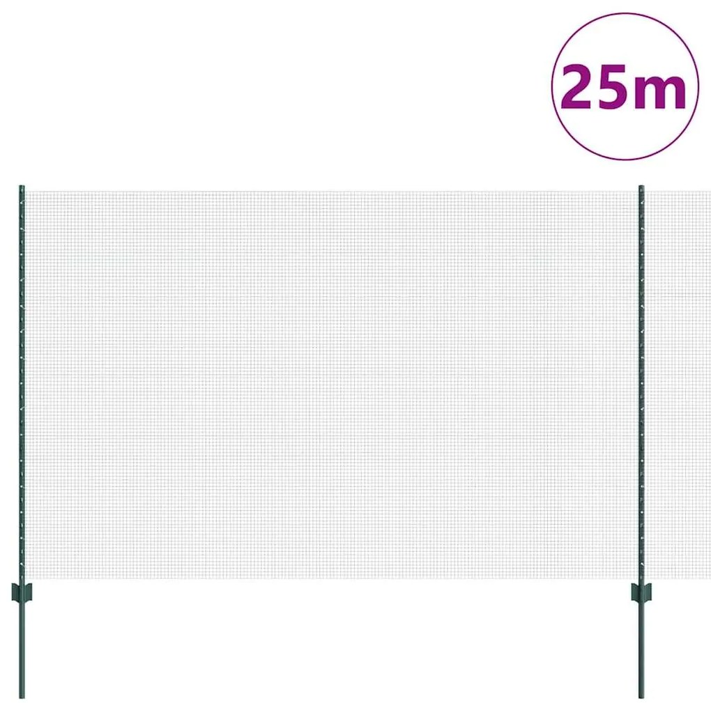 vidaXL Φράχτης με Στήλες. Πράσινο 1.6 x 25 m Ατσάλι