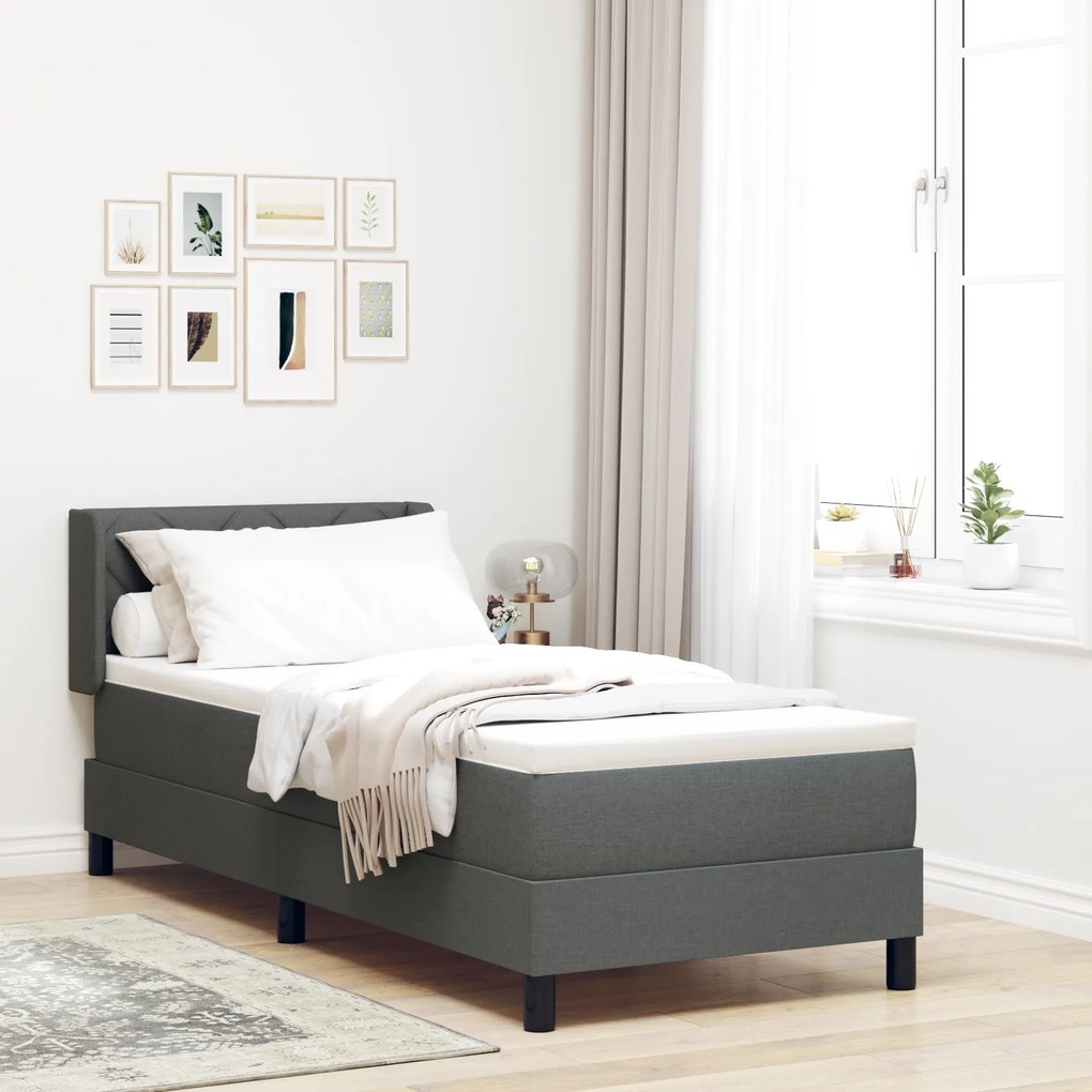 vidaXL Κρεβάτι Box Spring με Στρώμα – Σκούρο Γκρι, 80 x 200 εκ. Ύφασμα