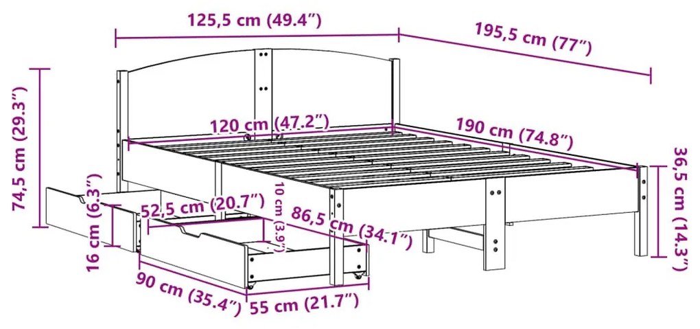 Σκελετός Κρεβ. Χωρίς Στρώμα Καφέ Κεριού 120x190 εκ Μασίφ Πεύκο - Καφέ