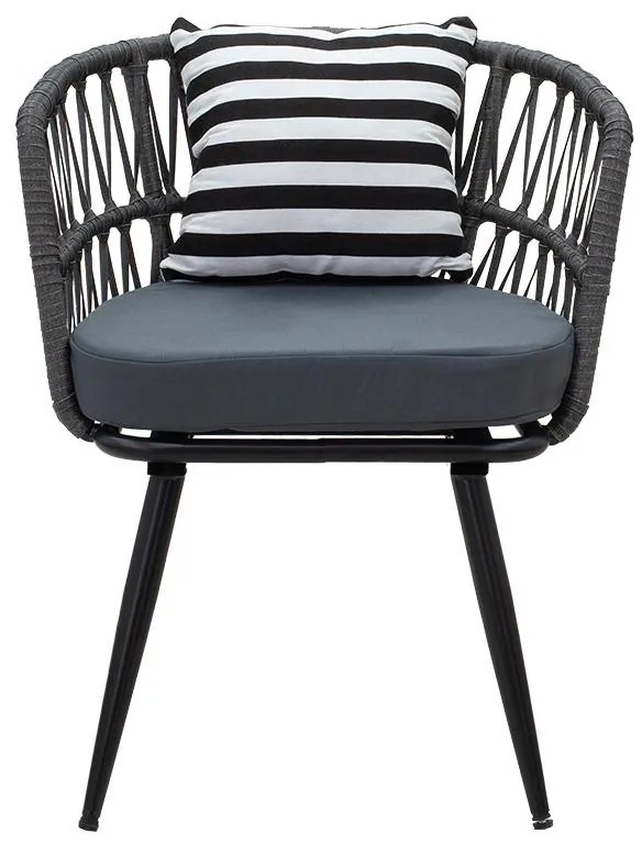 Καρέκλα - Πολυθρόνα Naoki μέταλλο μαύρο-pe γκρι-μαξιλάρι ασπρόμαυρο 65x61.5x77 εκ.