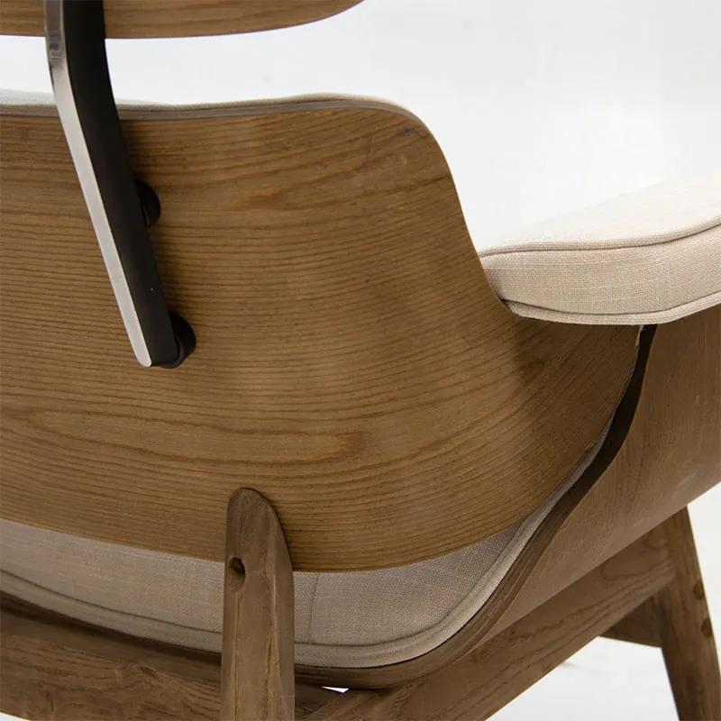 Πολυθρόνα relax Mirto pakoworld μασίφ ξύλο καρυδί-ύφασμα εκρού 80x80x96.5εκ - Ύφασμα - 167-000002