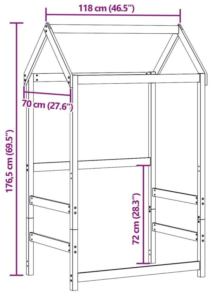 Οροφή Κρεβατιού Παιδική Καφέ 118x70x176,5 εκ. Μασίφ Ξύλο Πεύκου - Καφέ