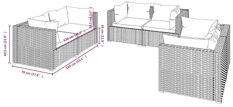 vidaXL Σετ Σαλόνι Κήπου 6 Τεμαχίων Μαύρο Συνθετικό Ρατάν με Μαξιλάρια