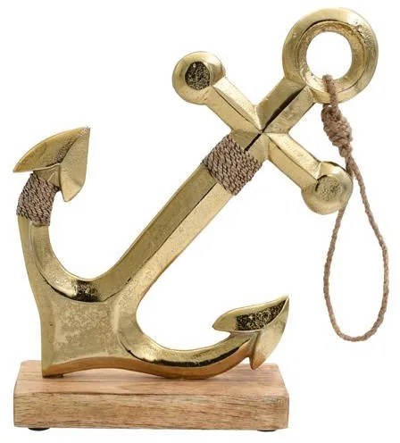 Διακοσμητικό Anchor 753 Fylliana Αλουμινίου με Ξύλινη Βάση Χρυσό χρώμα 19x6x24εκ