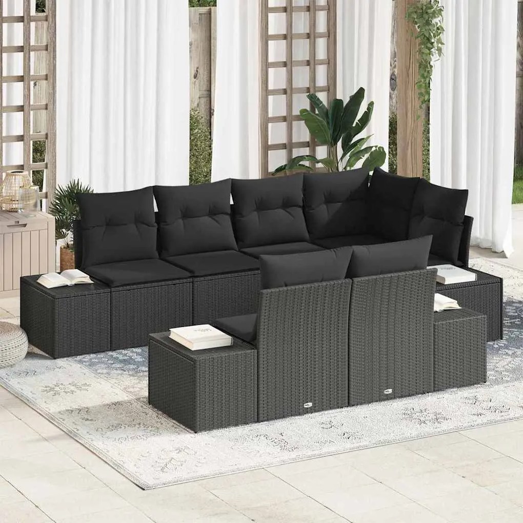 vidaXL Σετ Καναπέ Κήπου 7 pcs Μαύρο Πολυ rattan, βαμμένο ατσάλι