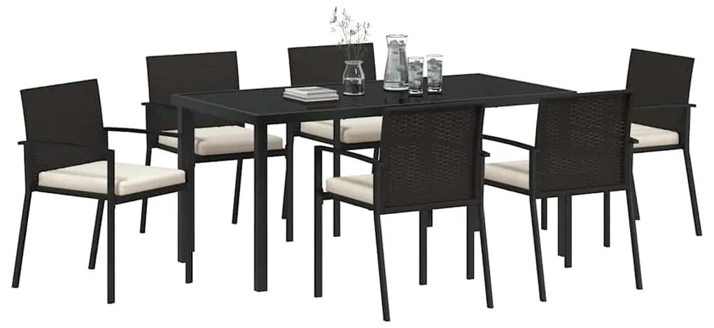 vidaXL Σέτ φαγητού για κήπο 7 pcs Μαύρο Χάλυβας με επίστρωση πούδρας