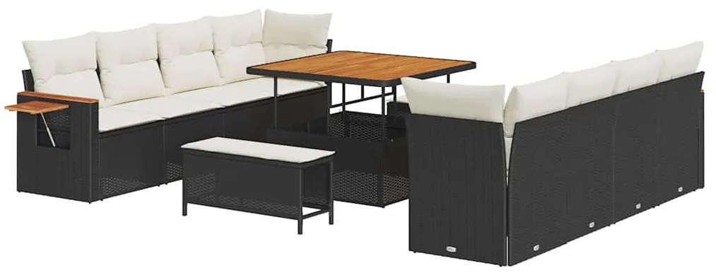 vidaXL Σετ Καναπέ Κήπου με μαξιλάρι 11 pcs Μαύρο Πολυ ράταν