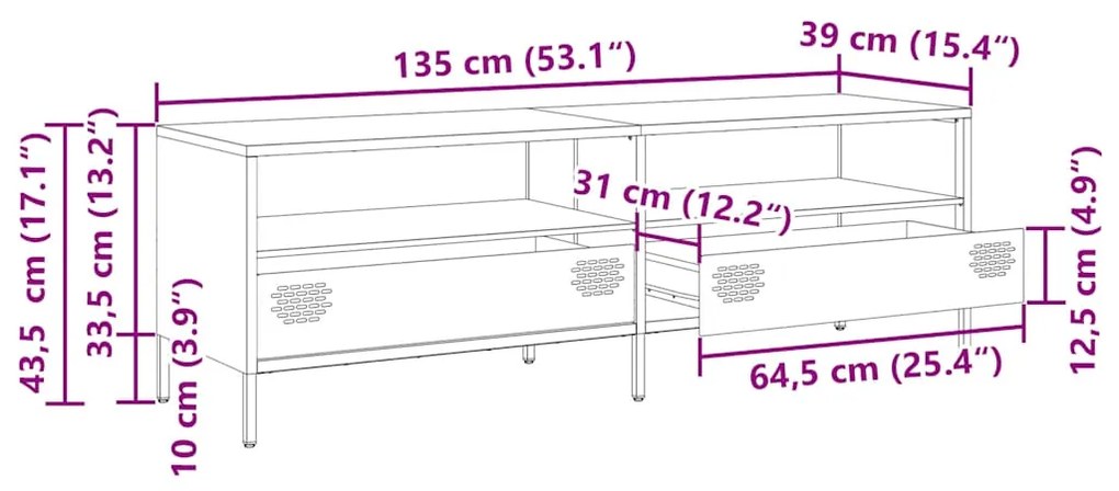 Έπιπλο Τηλεόρασης Ροζ 135x39x43,5 εκ. Ατσάλι Ψυχρής Έλασης - Ροζ