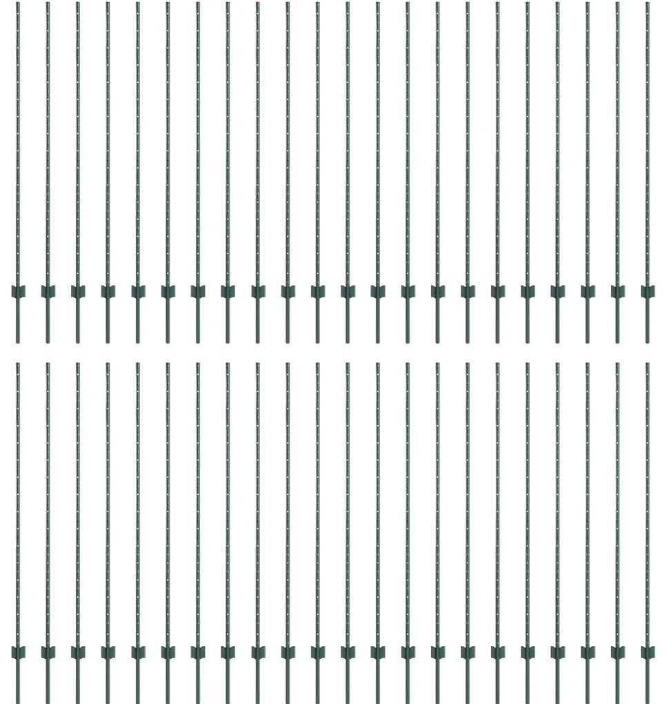 vidaXL Ασημένιοι Πόλοι Φράχτη 44 pcs Πράσινο 100 x 1.5 μ Μέταλλο