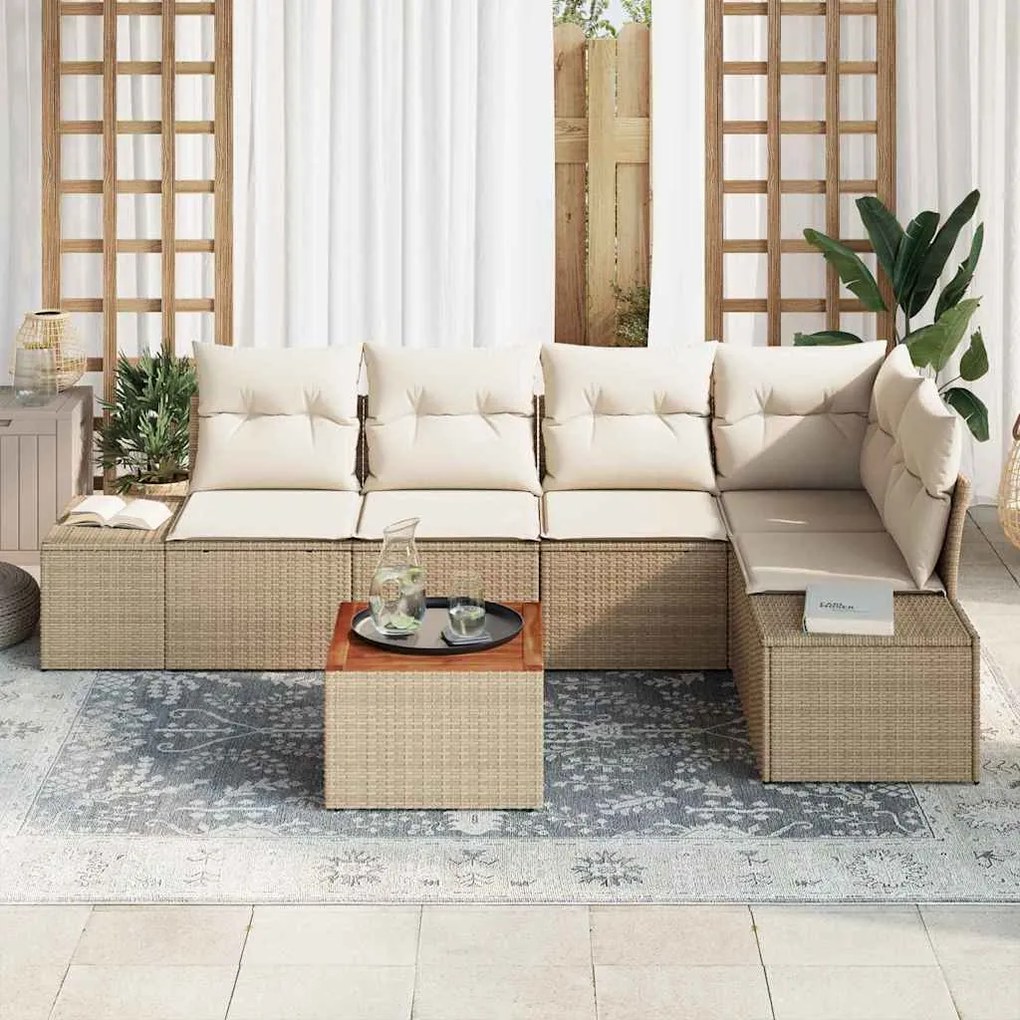 vidaXL Σετ Καναπέ Κήπου με μαξιλάρι 6 pcs Μπεζ Πολυ ράταν