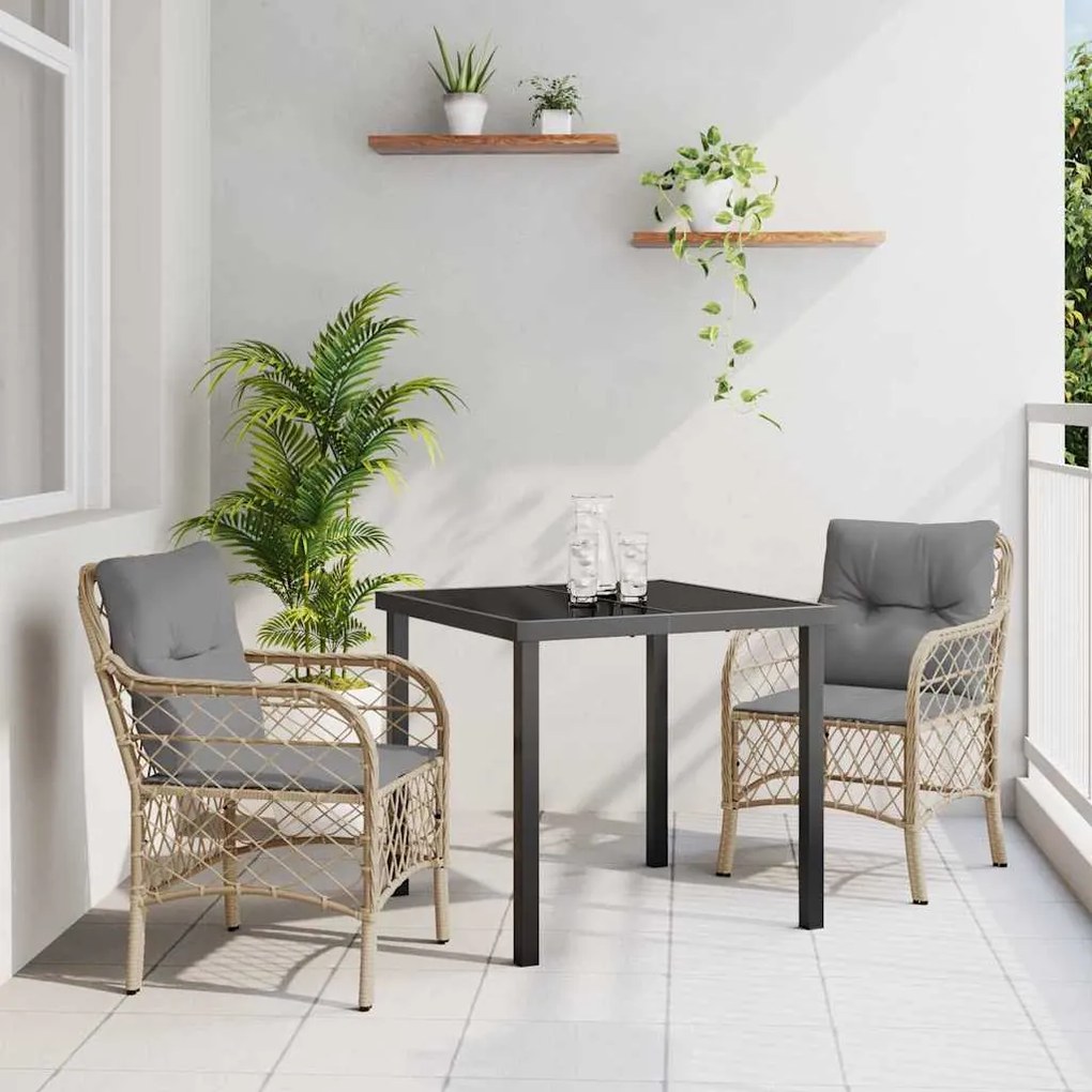 vidaXL Σέτ φαγητού για κήπο με μαξιλάρι 3 pcs Μπεζ Πολυ ράταν