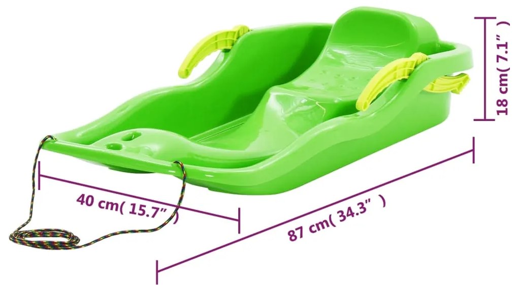 vidaXL Έλκηθρο με Φρένα Πράσινο 87 x 40 x 18 εκ. από Πολυπροπυλένιο
