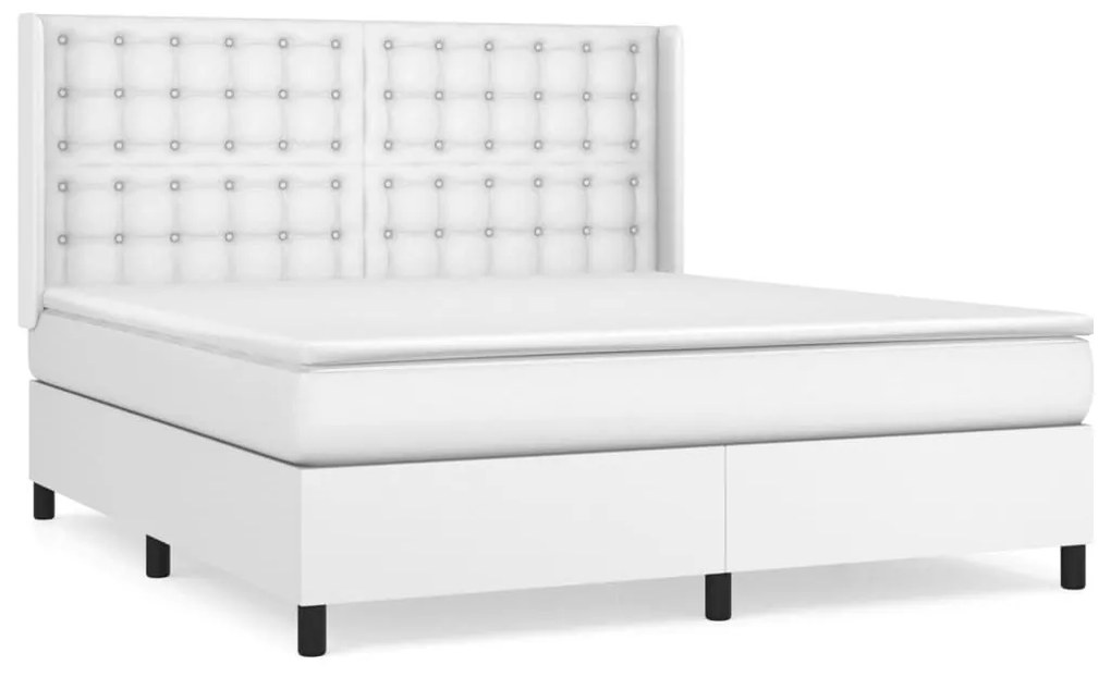 Κρεβάτι Boxspring με Στρώμα Λευκό 180x200 εκ. Συνθετικό Δέρμα - Λευκό