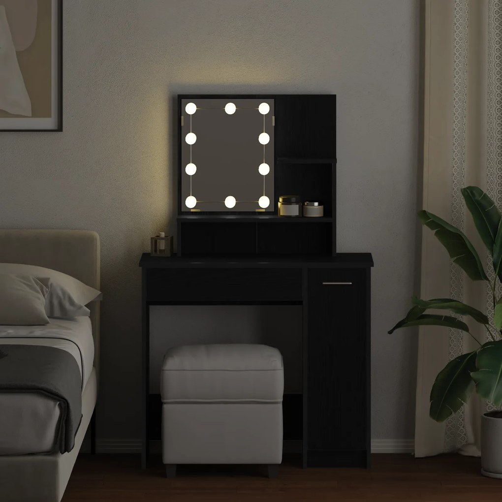 vidaXL LED Καθρέφτης Μακιγιάζ σε Μαύρη Δρυ - 86.5 x 35 x 136 εκ