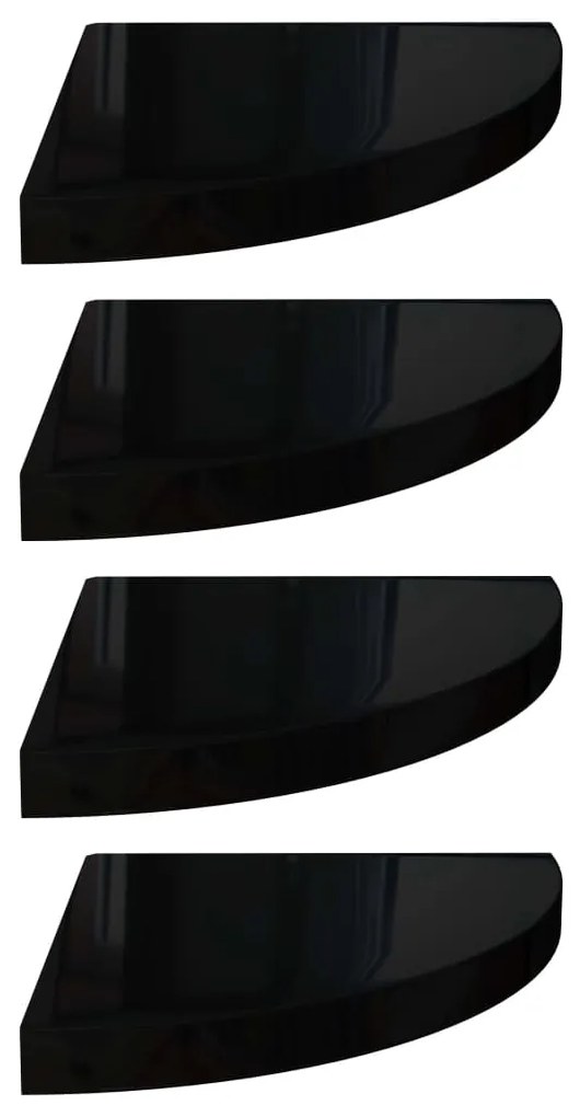 vidaXL 323912  Floating Corner Shelves 4 pcs High Gloss Black 35x35x3,8 cm MDF