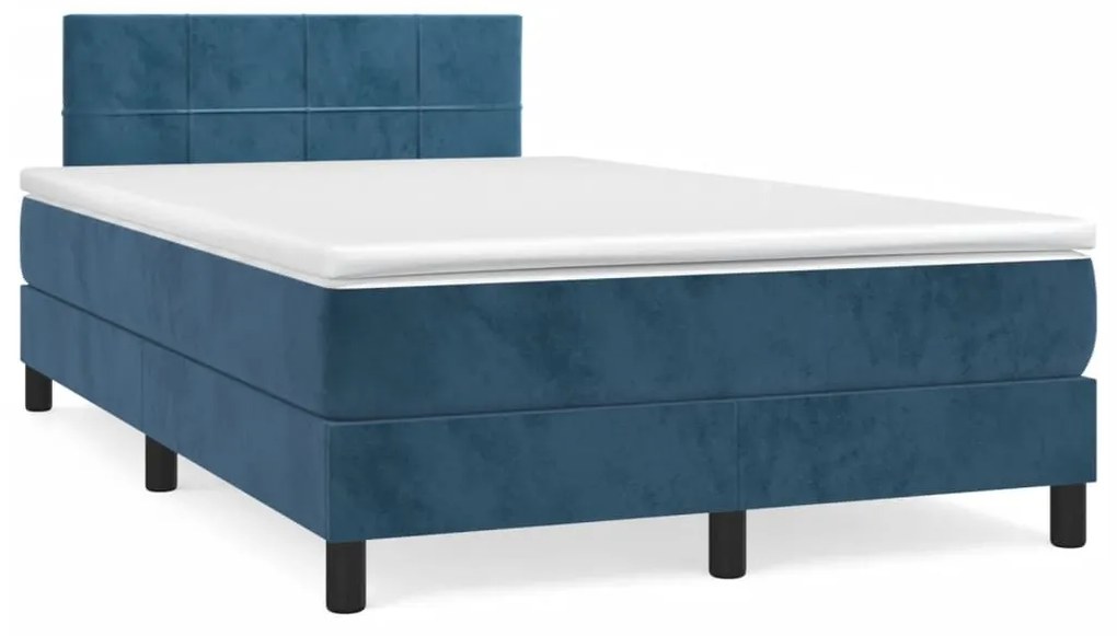 Κρεβάτι Boxspring με Στρώμα Σκούρο Μπλε 120x190 εκ. Βελούδινο - Μπλε