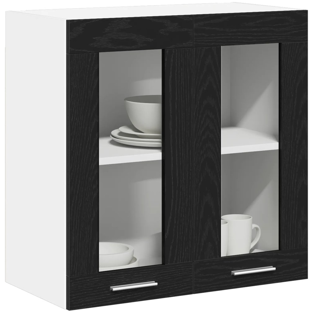 vidaXL Κρεμαστό Γυάλινο Ντουλάπι Μαύρης Δρυς - 60x31x60 εκ, Από Επεξεργασμένο Ξύλο