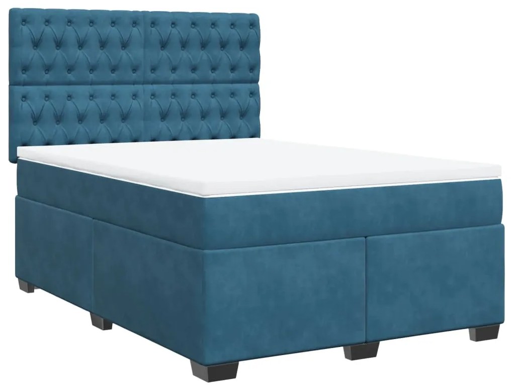 vidaXL Κρεβάτι Boxspring με Στρώμα Μπλε 140x190 εκ. Βελούδινο